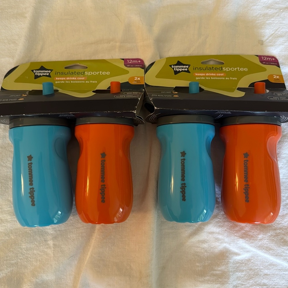Tommie Tipper Insulated Sportee Bottles Orange & Blue 12+ Months. 2 packages